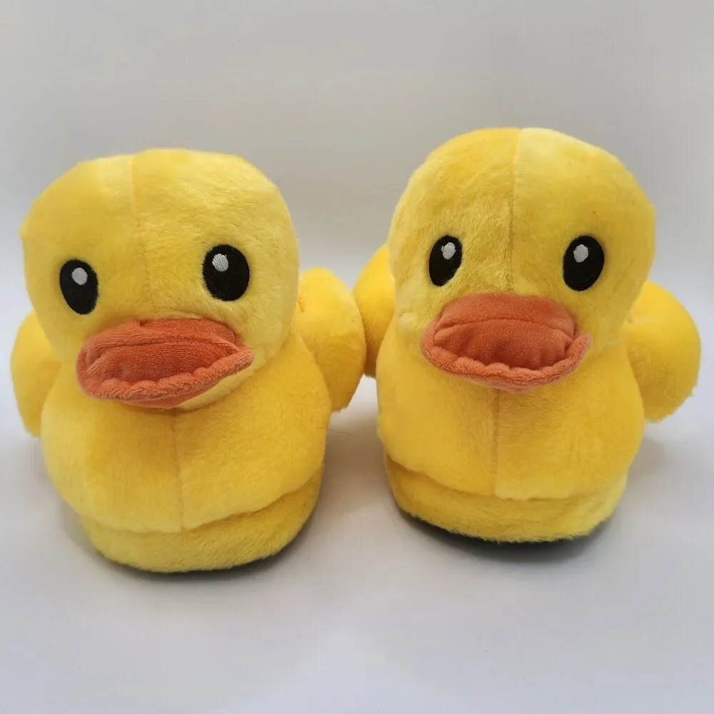 Yellow Plush Duck Slippers - Approx. Fits: Kids(6/6.5) Women(8) Men(6.5)